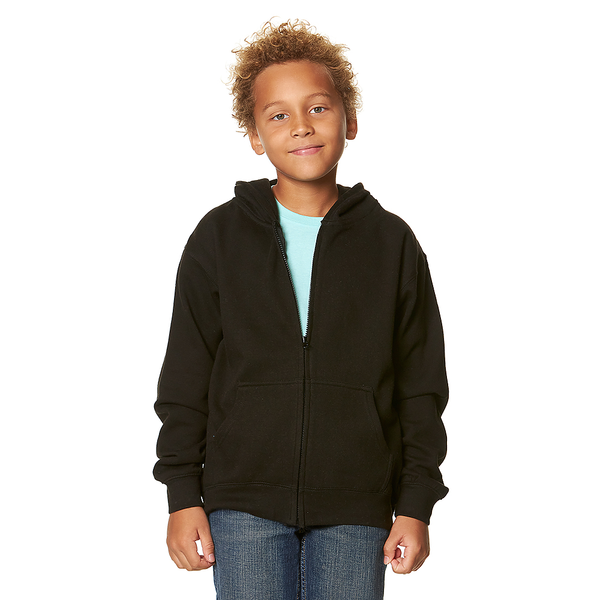 Youth Essential Zip-Up Hoodie 302 — Black (front)