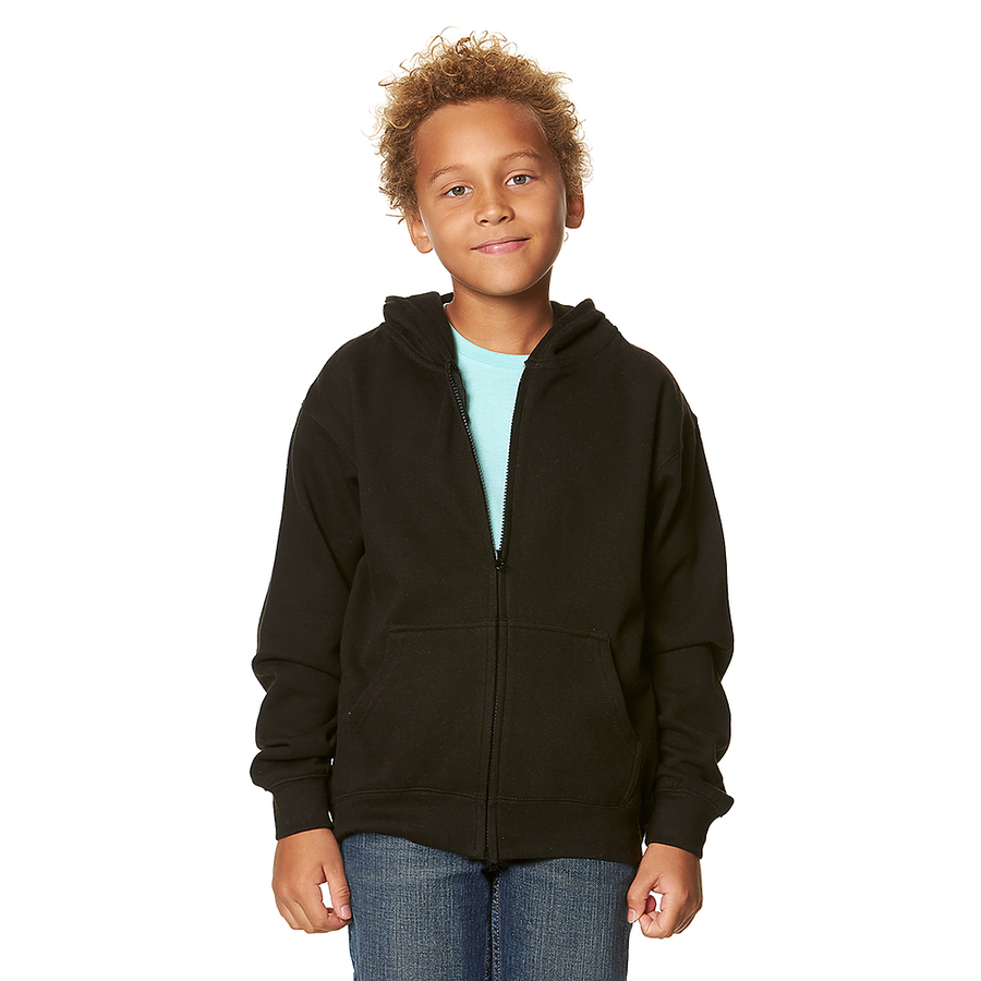 Youth Essential Zip-Up Hoodie 302 — Black (front)