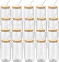 20-Pack Glass Cups with Bamboo Lids and Glass Straw — Beer Can Shaped, 16 oz (Clear)