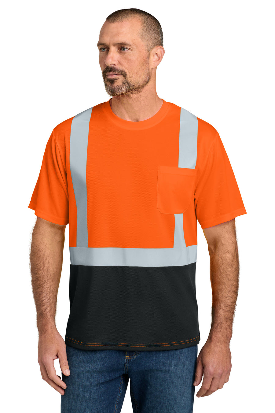 ANSI 107 Class 2 Short Sleeve Mesh Blocked Tee CS205 - CS205 - Safety Orange/ Black